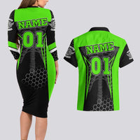 Personalized Skeleton Racing Couples Matching Long Sleeve Bodycon Dress and Hawaiian Shirt Cool Bone Motorcycle Motocross Off-Road Riders Racewear - Wonder Print Shop