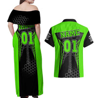 Personalized Skeleton Racing Couples Matching Off Shoulder Maxi Dress and Hawaiian Shirt Cool Bone Motorcycle Motocross Off-Road Riders Racewear - Wonder Print Shop