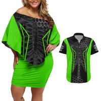 Personalized Skeleton Racing Couples Matching Off Shoulder Short Dress and Hawaiian Shirt Cool Bone Motorcycle Motocross Off-Road Riders Racewear - Wonder Print Shop