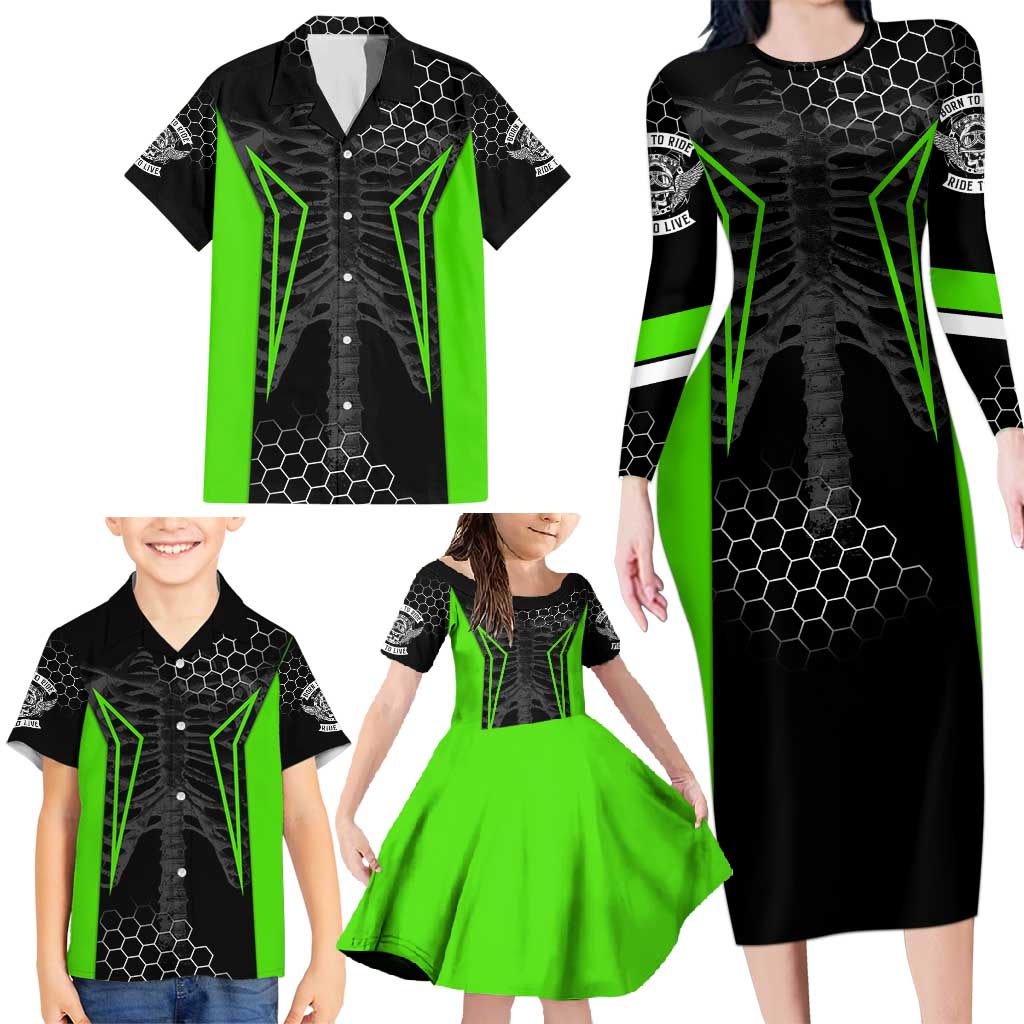 Personalized Skeleton Racing Family Matching Long Sleeve Bodycon Dress and Hawaiian Shirt Cool Bone Motorcycle Motocross Off-Road Riders Racewear - Wonder Print Shop