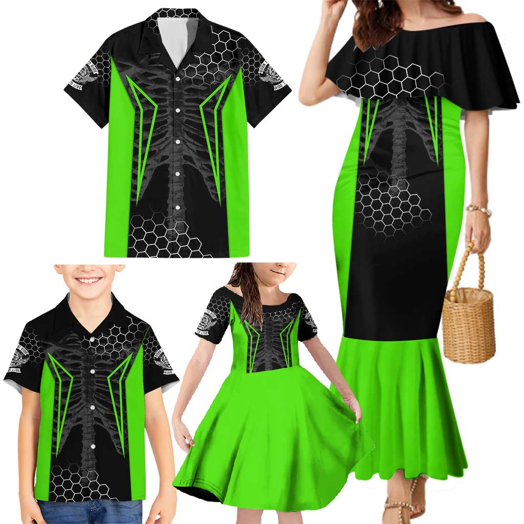 Personalized Skeleton Racing Family Matching Mermaid Dress and Hawaiian Shirt Cool Bone Motorcycle Motocross Off-Road Riders Racewear - Wonder Print Shop