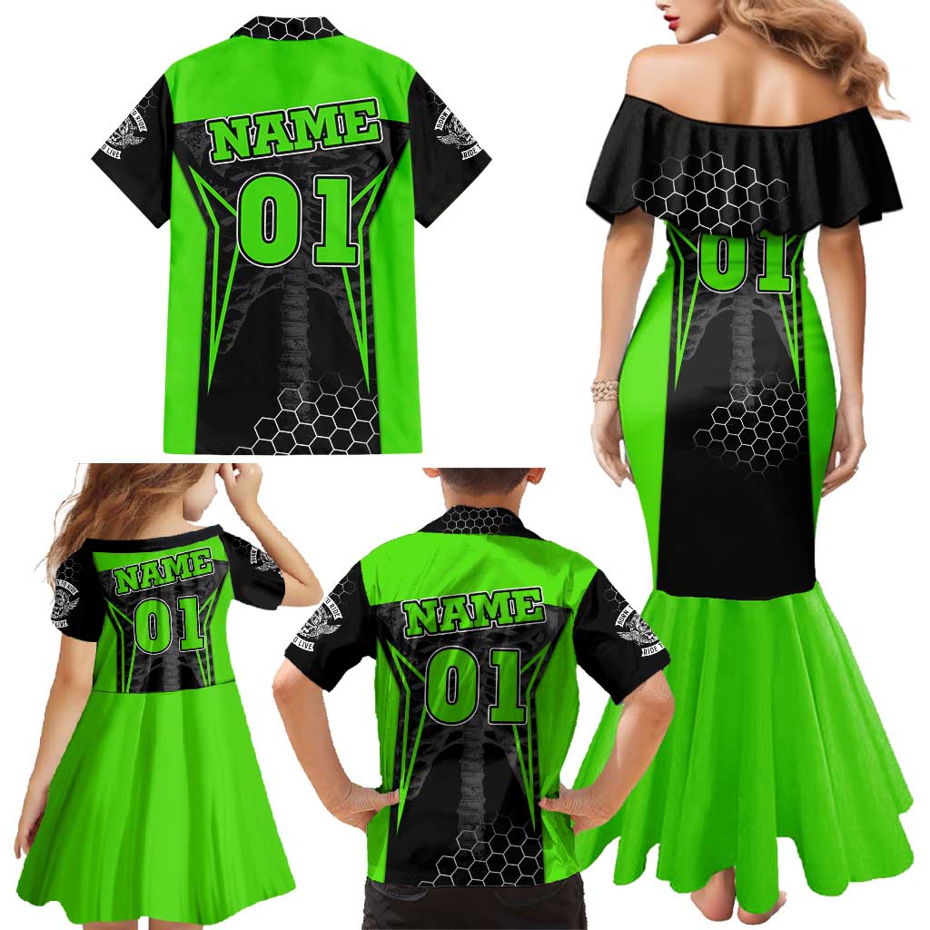 Personalized Skeleton Racing Family Matching Mermaid Dress and Hawaiian Shirt Cool Bone Motorcycle Motocross Off-Road Riders Racewear - Wonder Print Shop