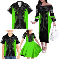 Personalized Skeleton Racing Family Matching Off The Shoulder Long Sleeve Dress and Hawaiian Shirt Cool Bone Motorcycle Motocross Off-Road Riders Racewear - Wonder Print Shop