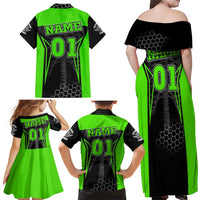 Personalized Skeleton Racing Family Matching Off Shoulder Maxi Dress and Hawaiian Shirt Cool Bone Motorcycle Motocross Off-Road Riders Racewear - Wonder Print Shop