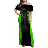 Personalized Skeleton Racing Family Matching Off Shoulder Maxi Dress and Hawaiian Shirt Cool Bone Motorcycle Motocross Off-Road Riders Racewear - Wonder Print Shop