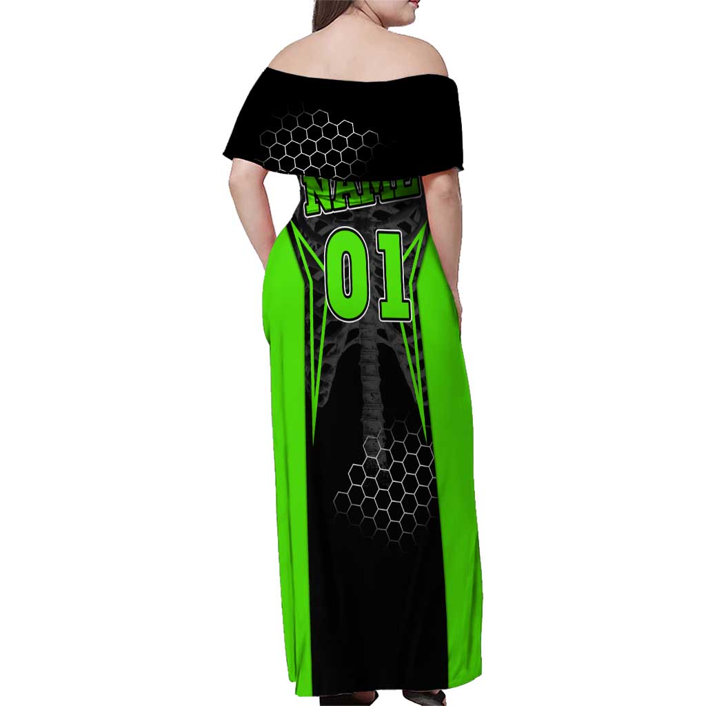 Personalized Skeleton Racing Family Matching Off Shoulder Maxi Dress and Hawaiian Shirt Cool Bone Motorcycle Motocross Off-Road Riders Racewear - Wonder Print Shop