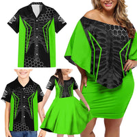 Personalized Skeleton Racing Family Matching Off Shoulder Short Dress and Hawaiian Shirt Cool Bone Motorcycle Motocross Off-Road Riders Racewear - Wonder Print Shop