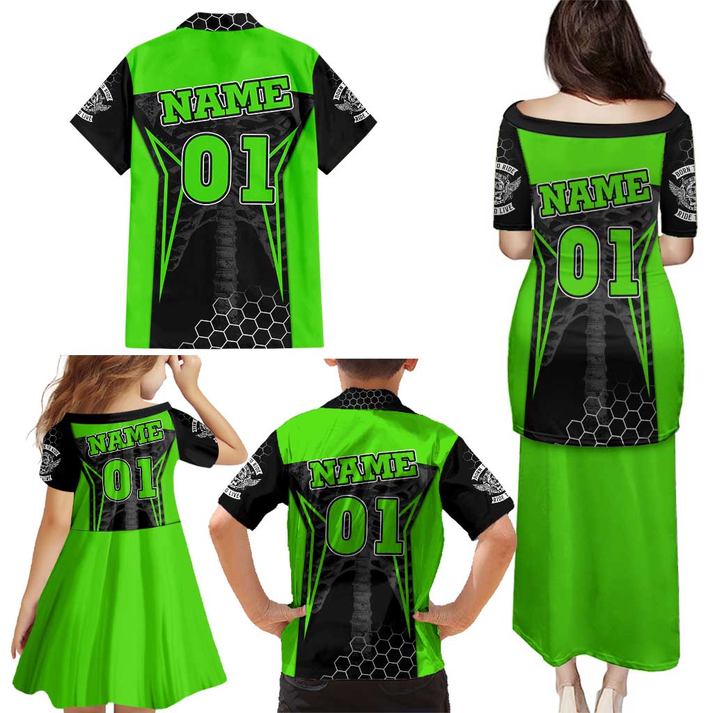 Personalized Skeleton Racing Family Matching Puletasi and Hawaiian Shirt Cool Bone Motorcycle Motocross Off-Road Riders Racewear - Wonder Print Shop