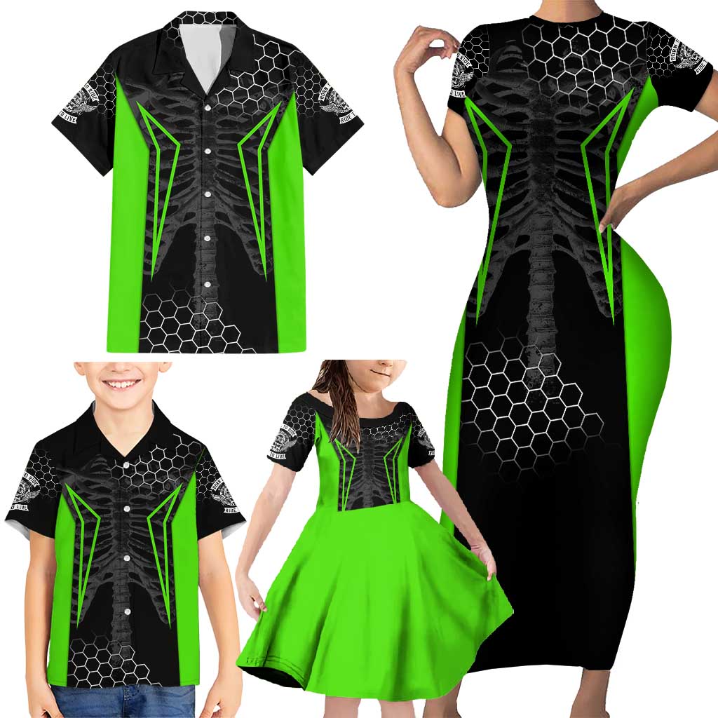 Personalized Skeleton Racing Family Matching Short Sleeve Bodycon Dress and Hawaiian Shirt Cool Bone Motorcycle Motocross Off-Road Riders Racewear - Wonder Print Shop