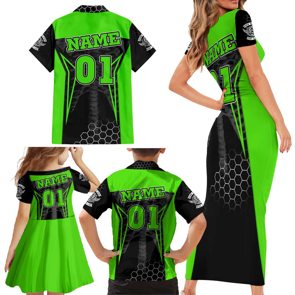 Personalized Skeleton Racing Family Matching Short Sleeve Bodycon Dress and Hawaiian Shirt Cool Bone Motorcycle Motocross Off-Road Riders Racewear - Wonder Print Shop