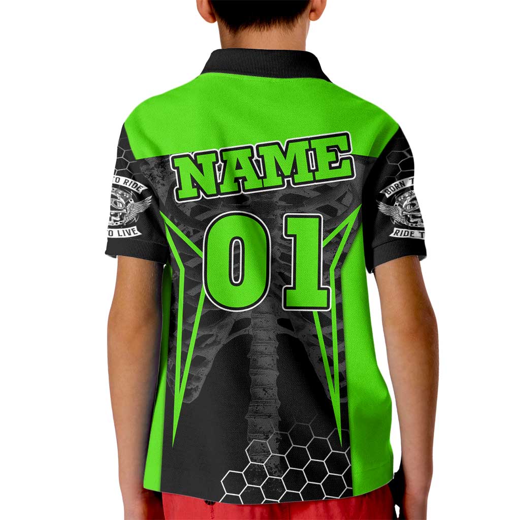 Personalized Skeleton Racing Kid Polo Shirt Cool Bone Motorcycle Motocross Off-Road Riders Racewear - Wonder Print Shop