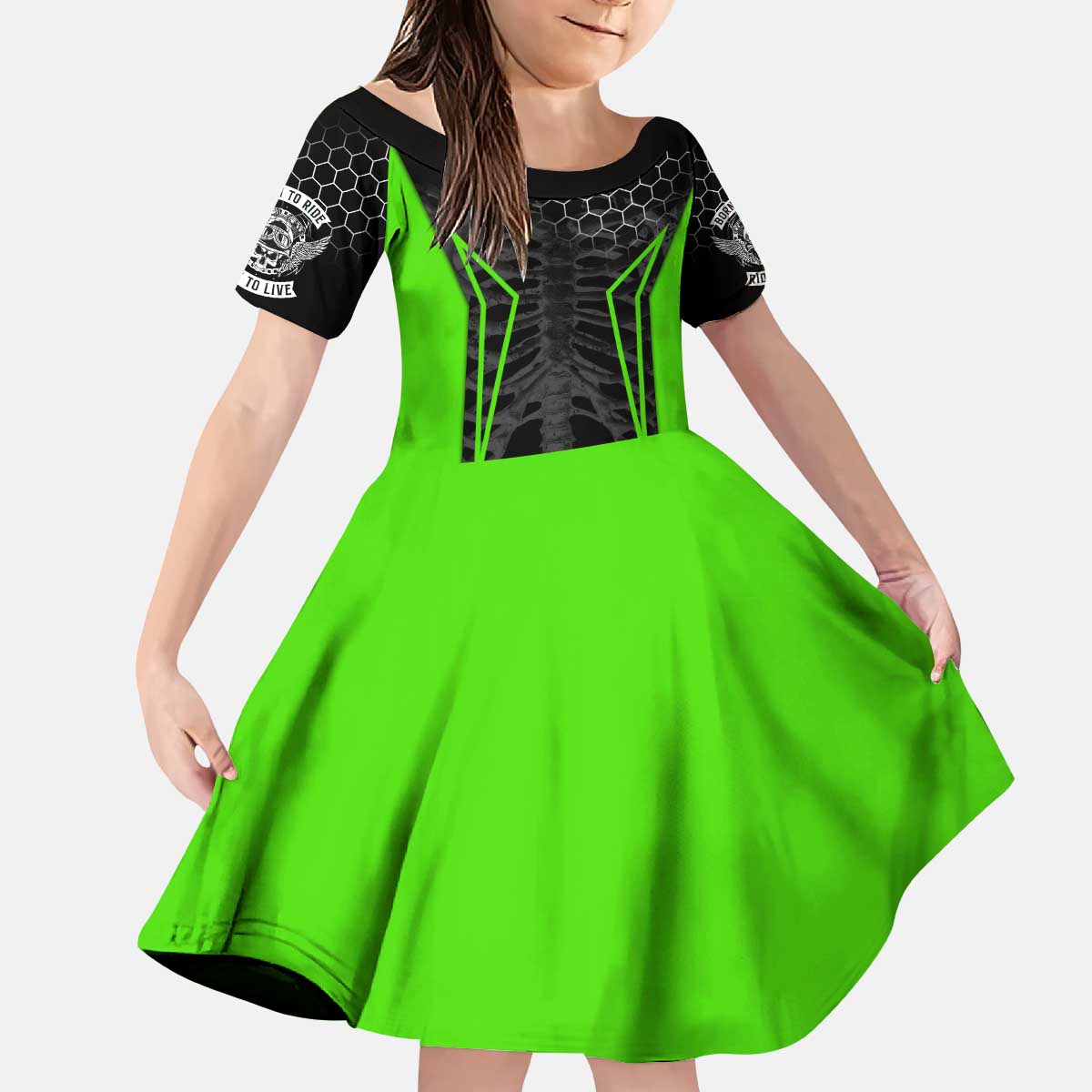 Personalized Skeleton Racing Kid Short Sleeve Dress Cool Bone Motorcycle Motocross Off-Road Riders Racewear - Wonder Print Shop