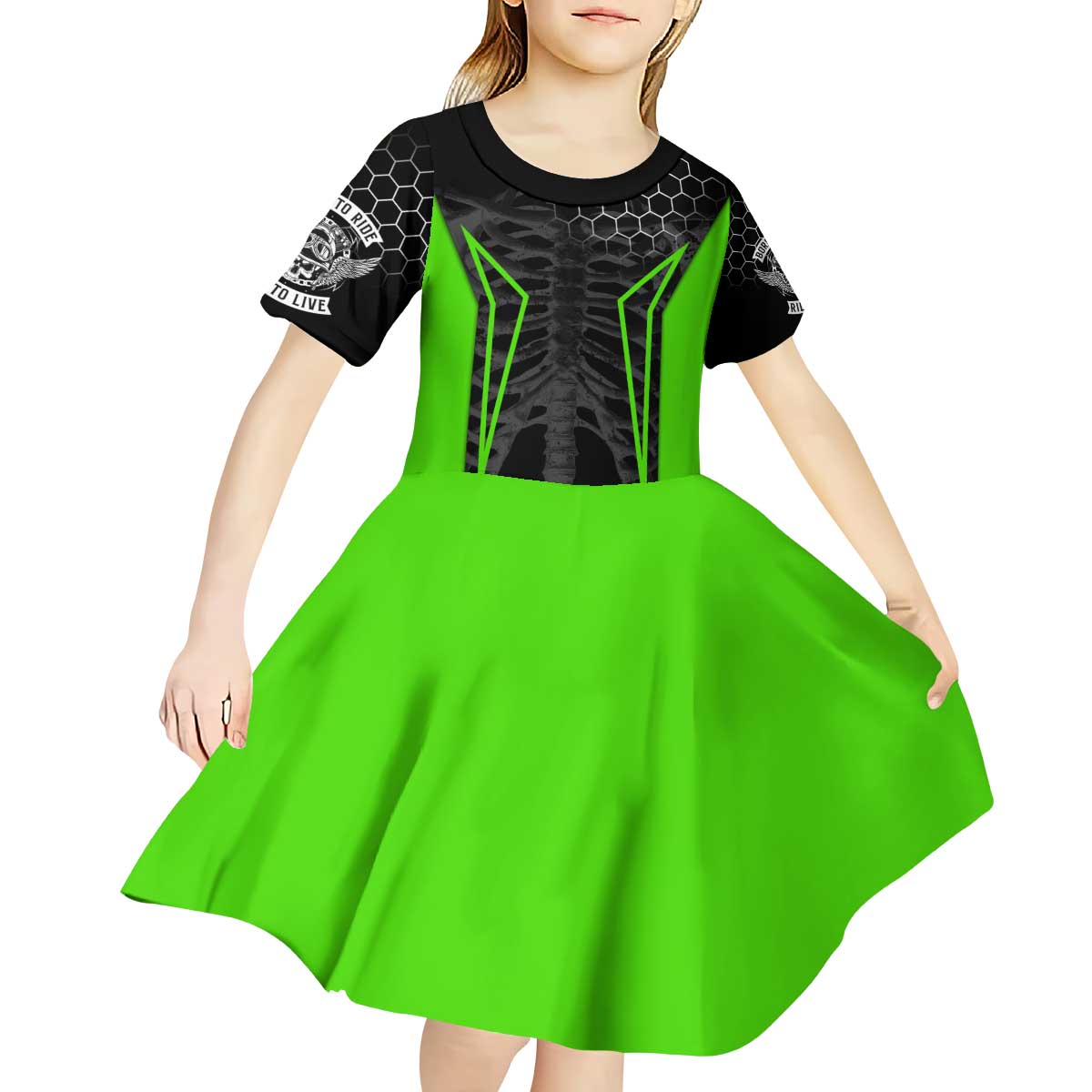 Personalized Skeleton Racing Kid Short Sleeve Dress Cool Bone Motorcycle Motocross Off-Road Riders Racewear - Wonder Print Shop