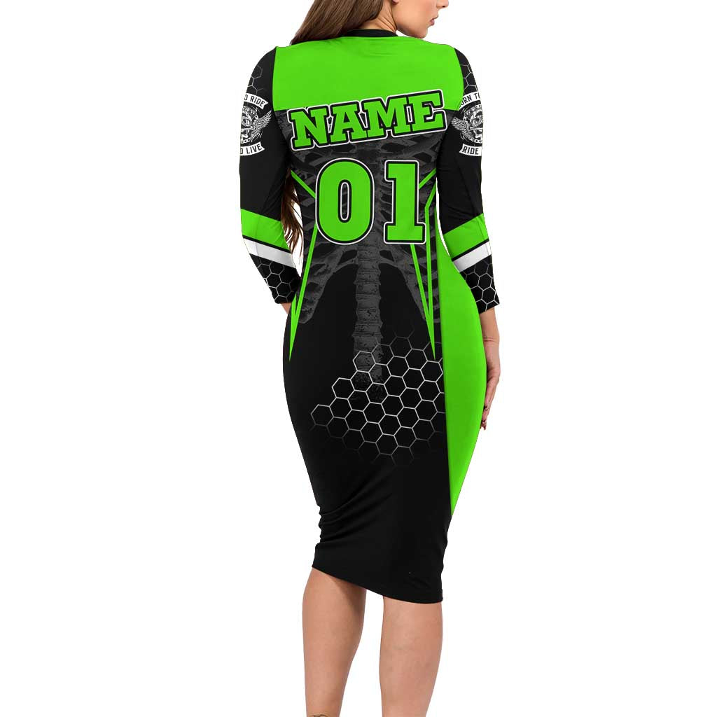 Personalized Skeleton Racing Long Sleeve Bodycon Dress Cool Bone Motorcycle Motocross Off-Road Riders Racewear - Wonder Print Shop