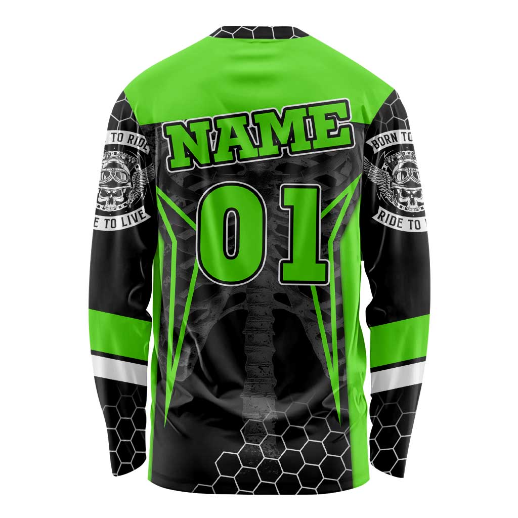 Personalized Skeleton Racing Long Sleeve Shirt Cool Bone Motorcycle Motocross Off-Road Riders Racewear - Wonder Print Shop