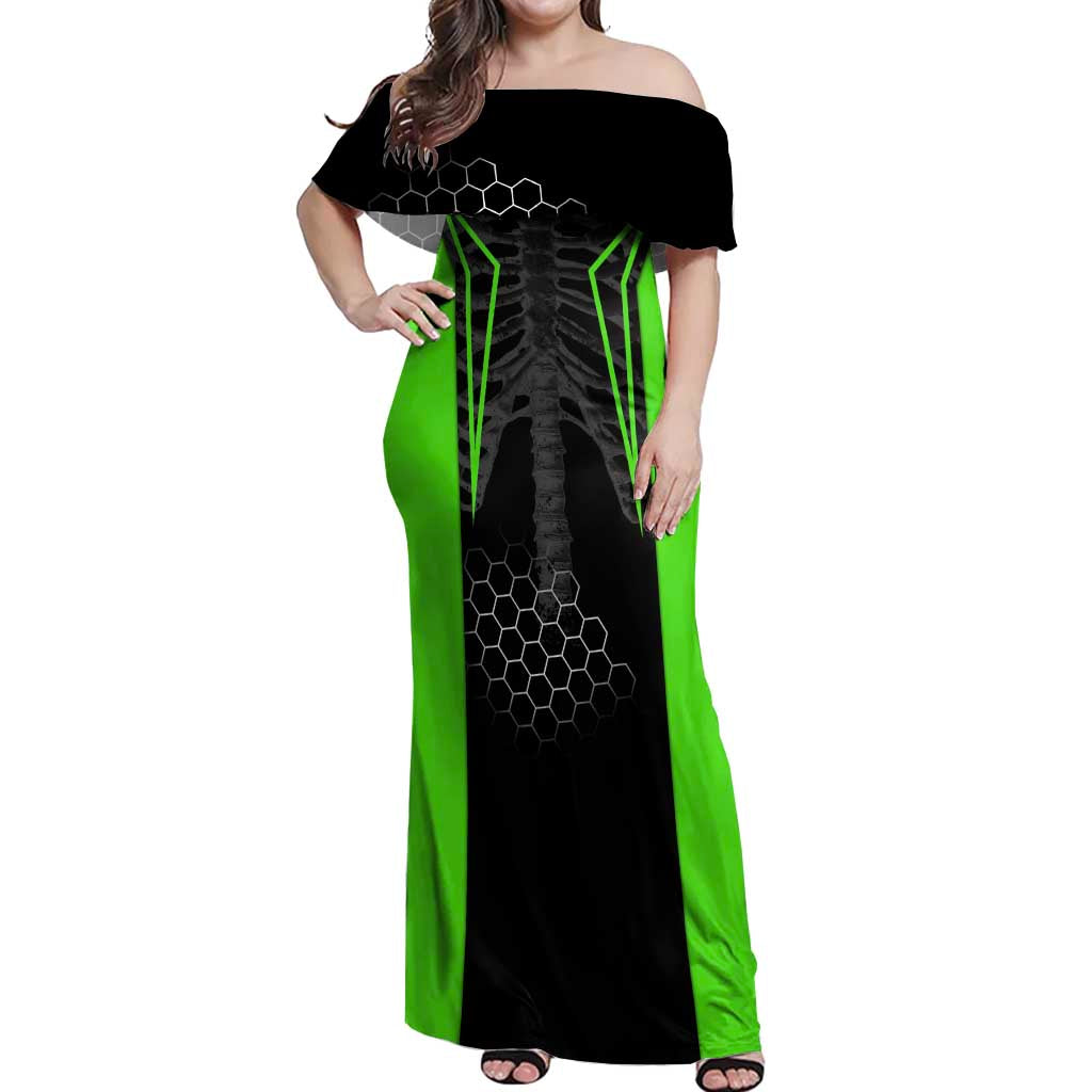 Personalized Skeleton Racing Off Shoulder Maxi Dress Cool Bone Motorcycle Motocross Off-Road Riders Racewear - Wonder Print Shop