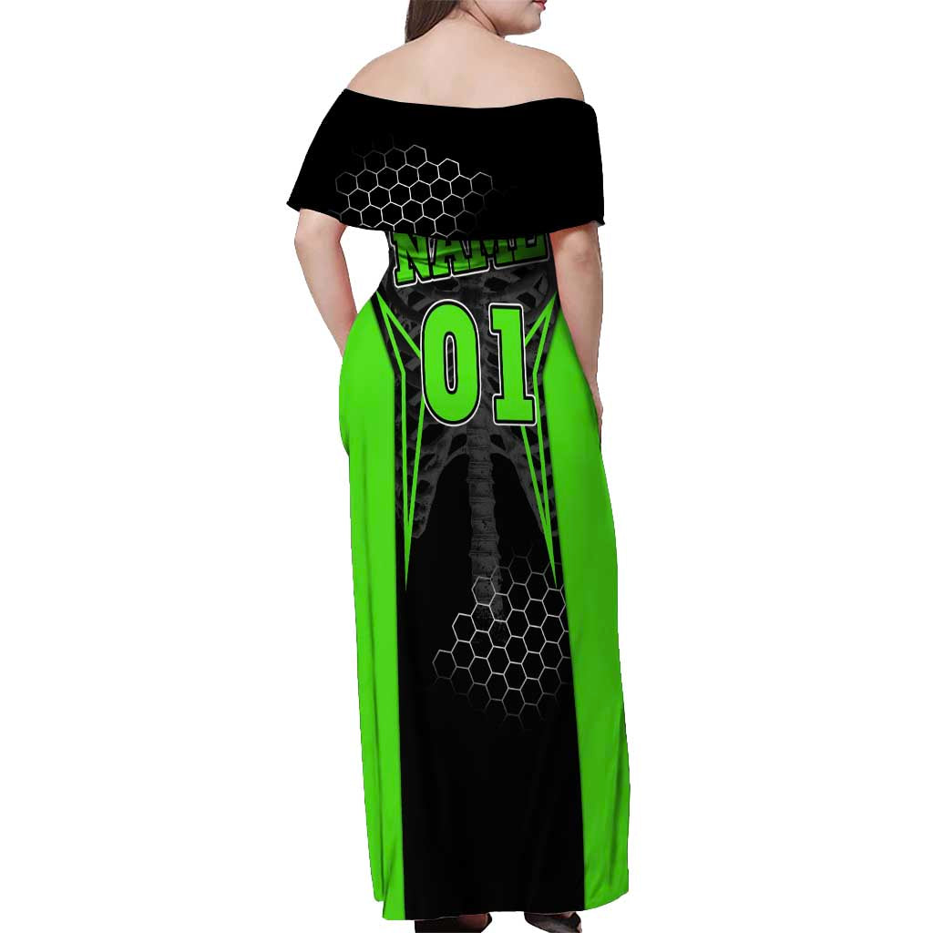 Personalized Skeleton Racing Off Shoulder Maxi Dress Cool Bone Motorcycle Motocross Off-Road Riders Racewear - Wonder Print Shop