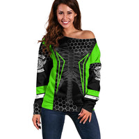 Personalized Skeleton Racing Off Shoulder Sweater Cool Bone Motorcycle Motocross Off-Road Riders Racewear - Wonder Print Shop