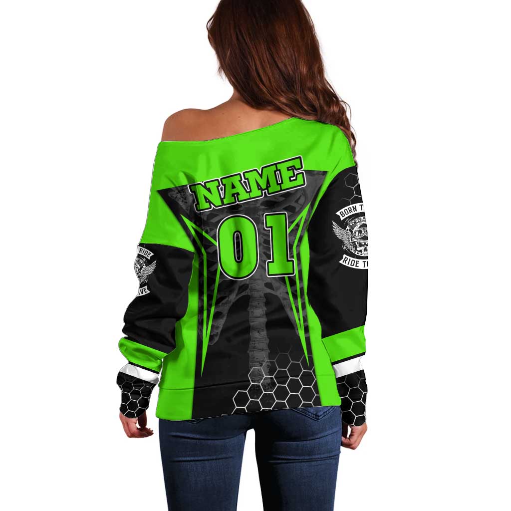 Personalized Skeleton Racing Off Shoulder Sweater Cool Bone Motorcycle Motocross Off-Road Riders Racewear - Wonder Print Shop