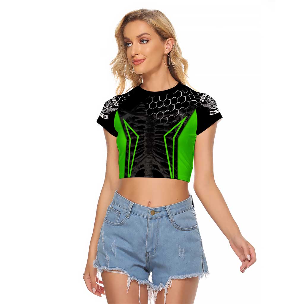 Personalized Skeleton Racing Raglan Cropped T Shirt Cool Bone Motorcycle Motocross Off-Road Riders Racewear - Wonder Print Shop