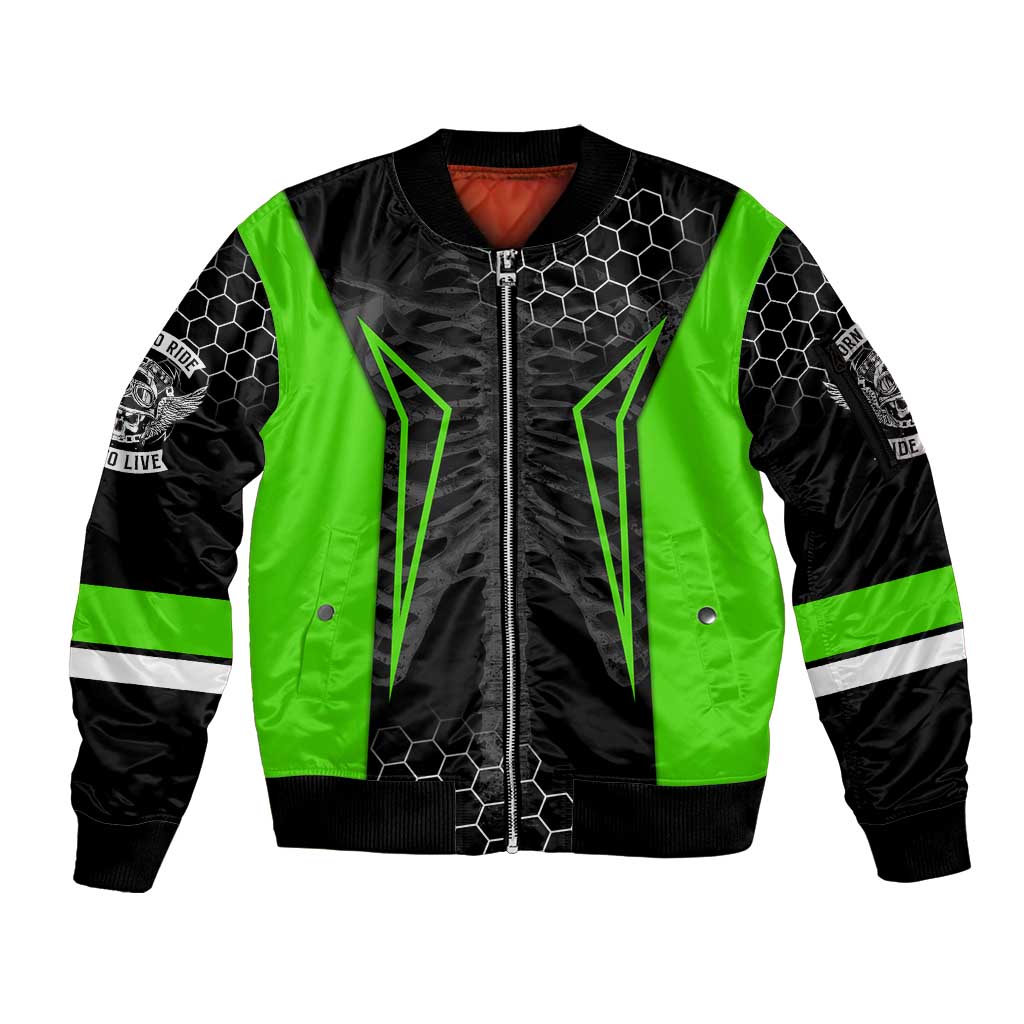 Personalized Skeleton Racing Sleeve Zip Bomber Jacket Cool Bone Motorcycle Motocross Off-Road Riders Racewear - Wonder Print Shop