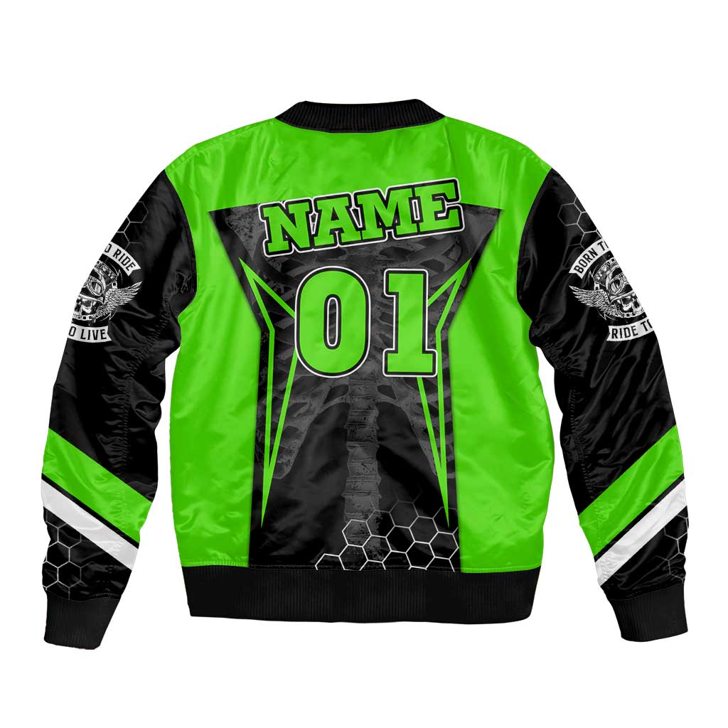 Personalized Skeleton Racing Sleeve Zip Bomber Jacket Cool Bone Motorcycle Motocross Off-Road Riders Racewear - Wonder Print Shop