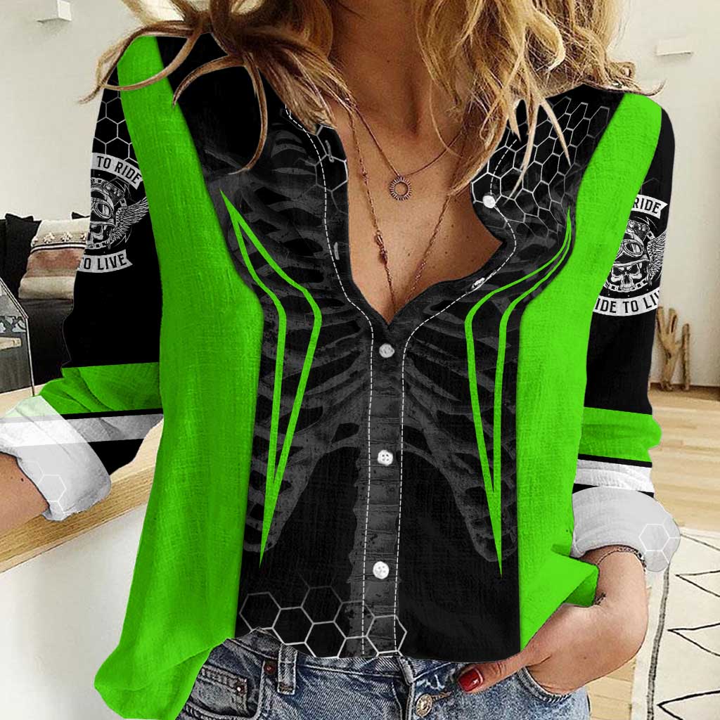 Personalized Skeleton Racing Women Casual Shirt Cool Bone Motorcycle Motocross Off-Road Riders Racewear - Wonder Print Shop