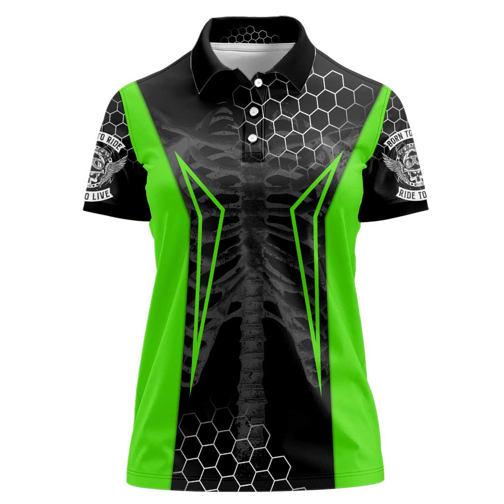 Personalized Skeleton Racing Women Polo Shirt Cool Bone Motorcycle Motocross Off-Road Riders Racewear - Wonder Print Shop