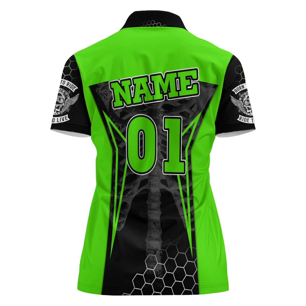 Personalized Skeleton Racing Women Polo Shirt Cool Bone Motorcycle Motocross Off-Road Riders Racewear - Wonder Print Shop