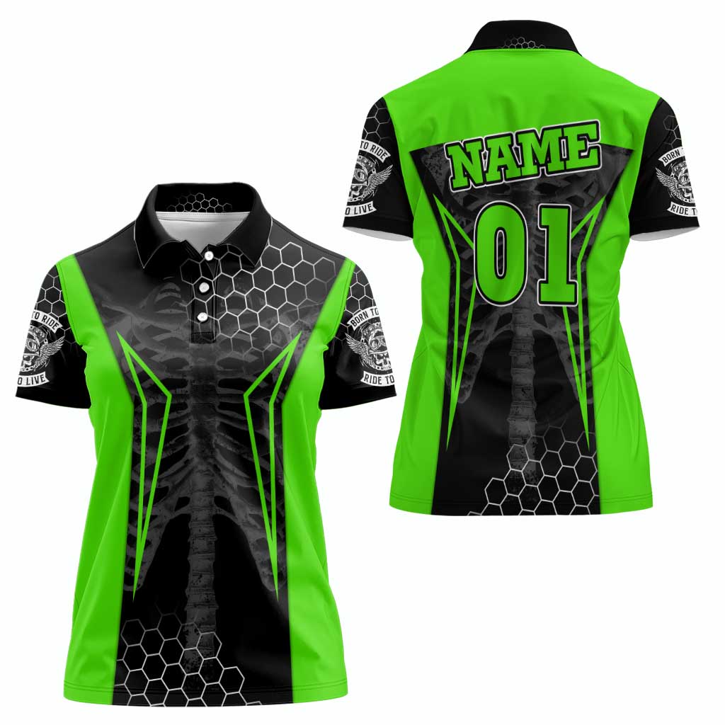Personalized Skeleton Racing Women Polo Shirt Cool Bone Motorcycle Motocross Off-Road Riders Racewear - Wonder Print Shop
