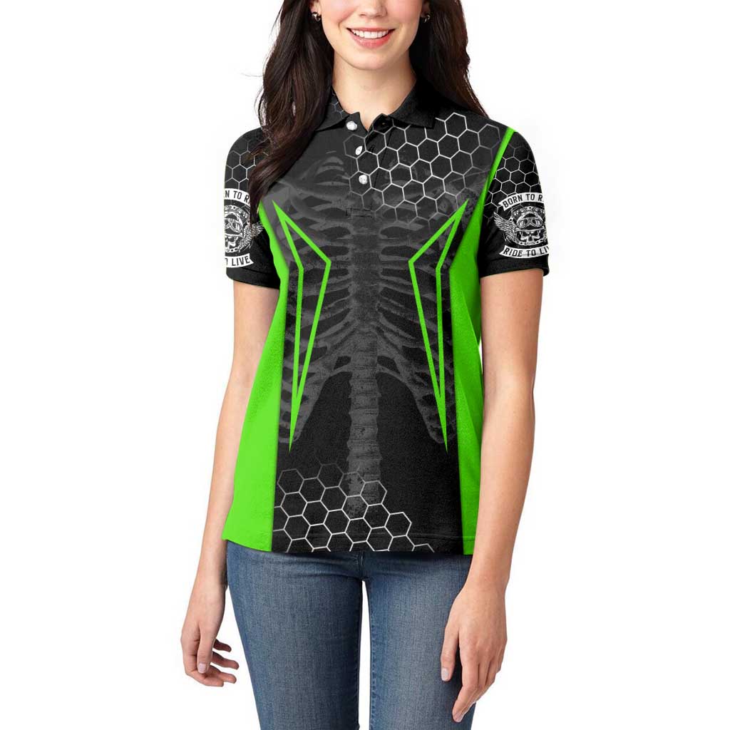 Personalized Skeleton Racing Women Polo Shirt Cool Bone Motorcycle Motocross Off-Road Riders Racewear - Wonder Print Shop