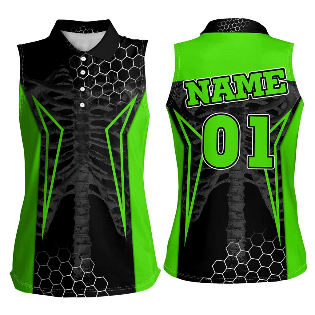 Personalized Skeleton Racing Women Sleeveless Polo Shirt Cool Bone Motorcycle Motocross Off-Road Riders Racewear - Wonder Print Shop