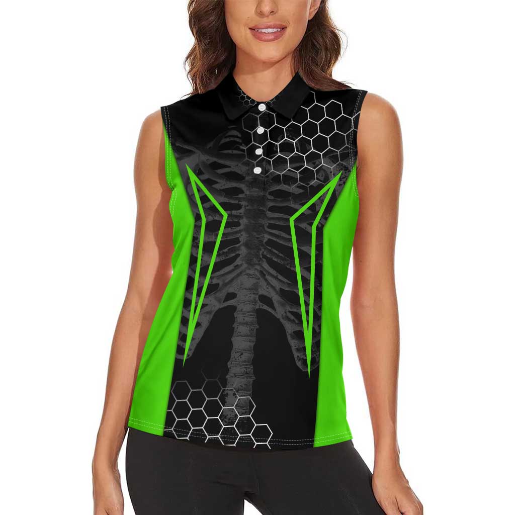 Personalized Skeleton Racing Women Sleeveless Polo Shirt Cool Bone Motorcycle Motocross Off-Road Riders Racewear - Wonder Print Shop