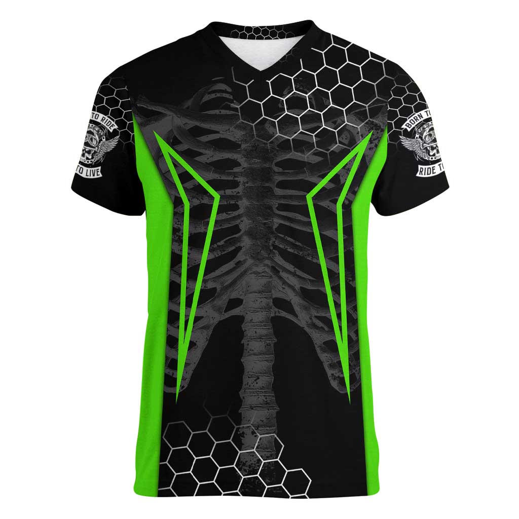 Personalized Skeleton Racing Women V-Neck T-Shirt Cool Bone Motorcycle Motocross Off-Road Riders Racewear - Wonder Print Shop
