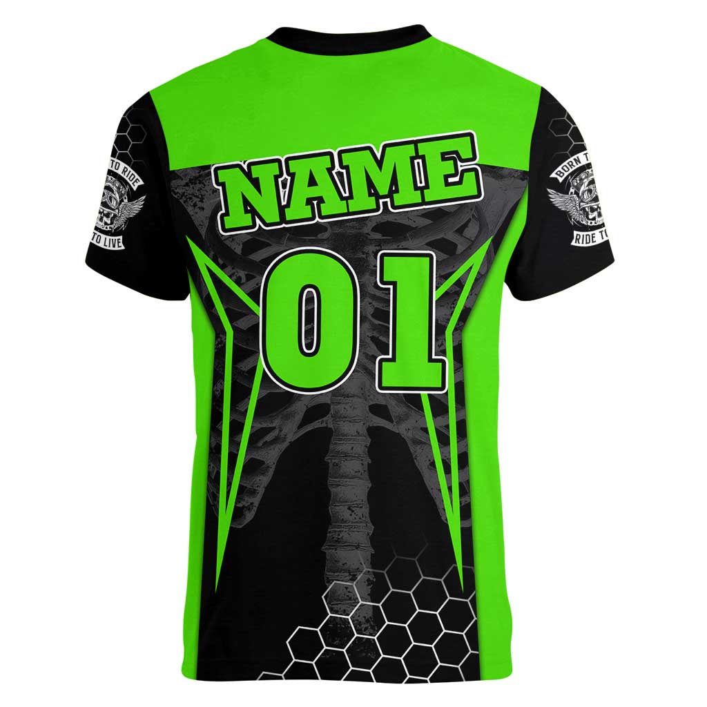 Personalized Skeleton Racing Women V-Neck T-Shirt Cool Bone Motorcycle Motocross Off-Road Riders Racewear - Wonder Print Shop