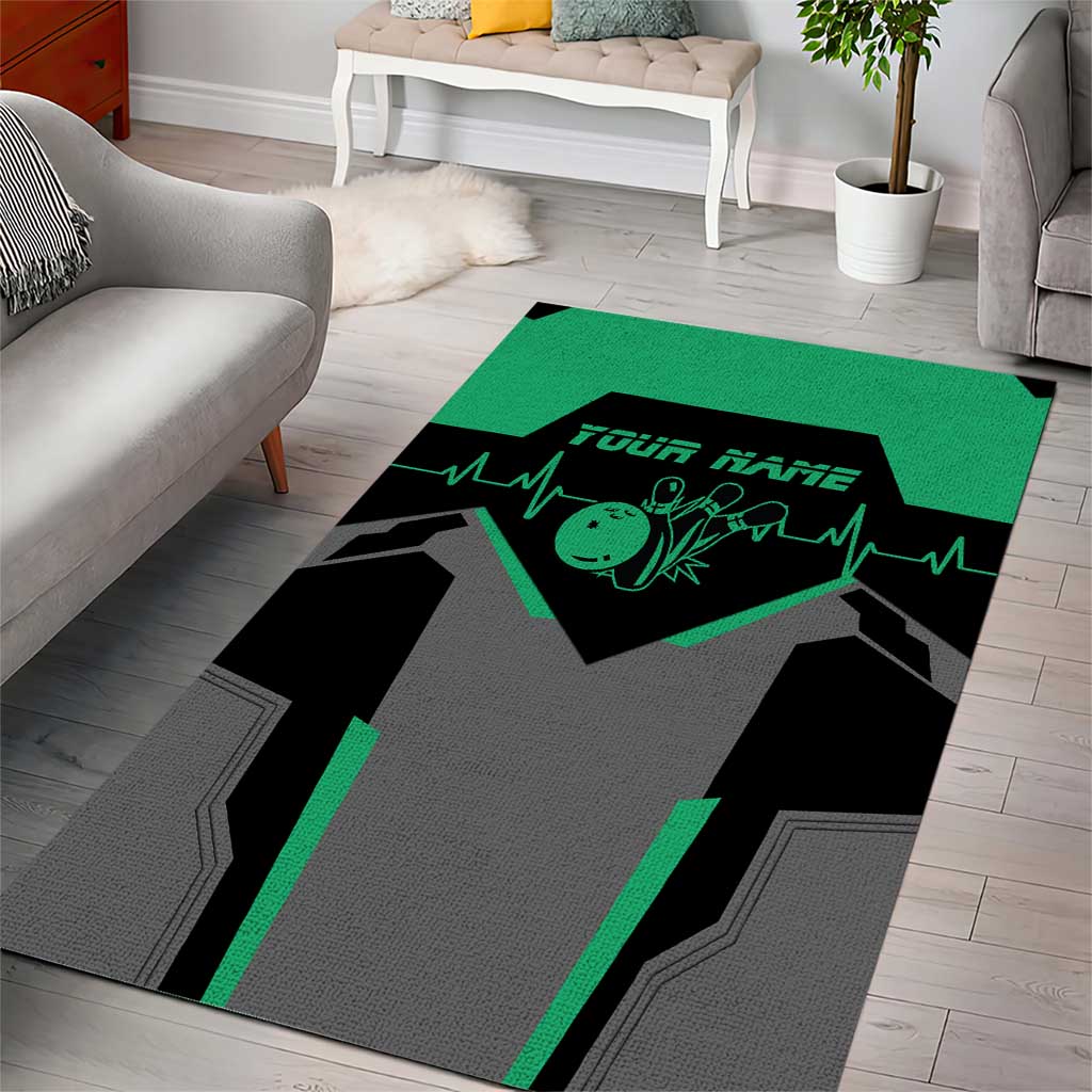 Personalized Bowling Heartbeat Team Area Rug For Bowlers Green and Gray - Wonder Print Shop