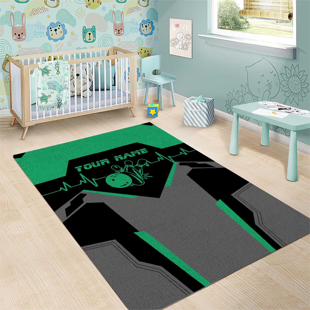 Personalized Bowling Heartbeat Team Area Rug For Bowlers Green and Gray - Wonder Print Shop