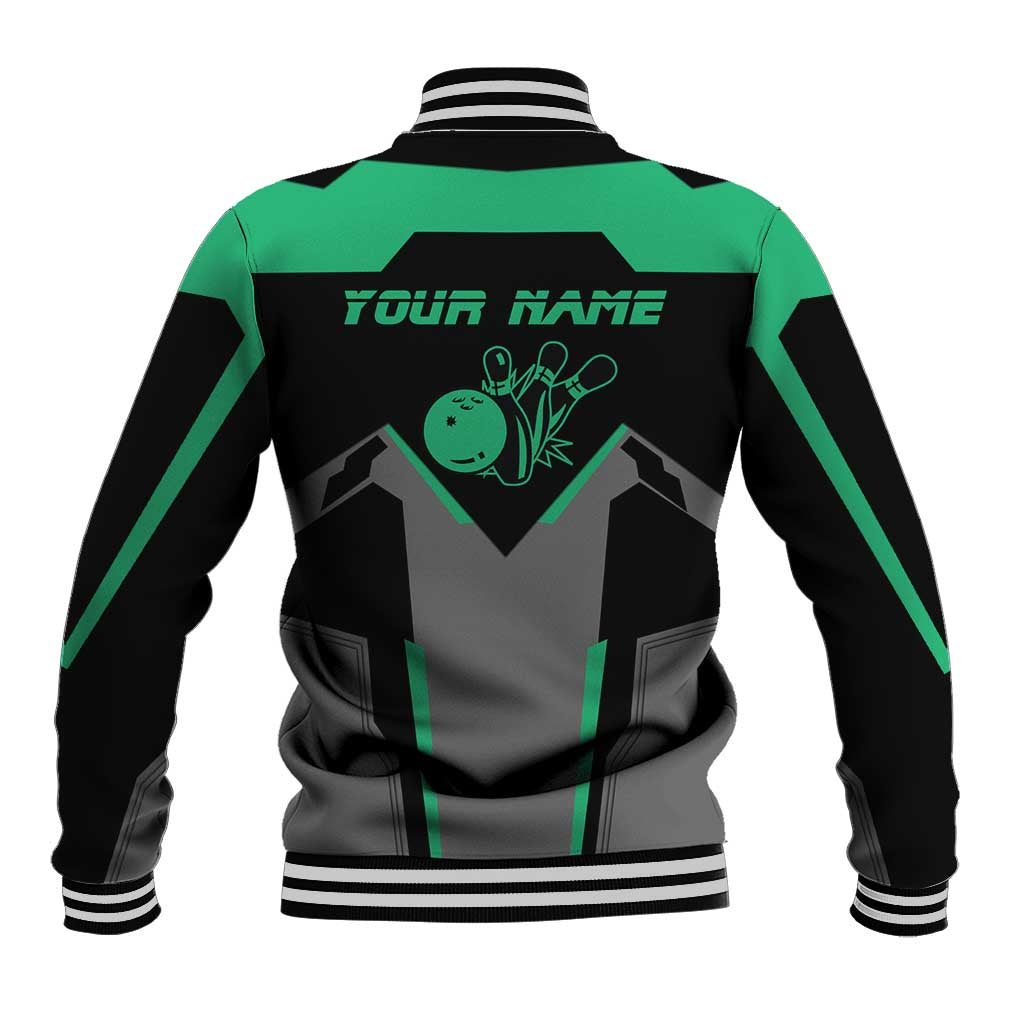 Personalized Bowling Heartbeat Team Baseball Jacket For Bowlers Green and Gray - Wonder Print Shop