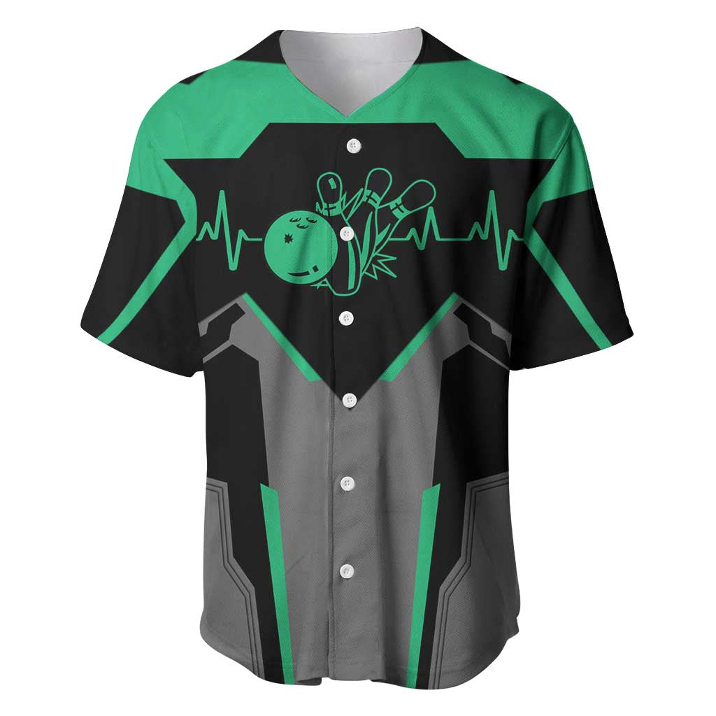 Personalized Bowling Heartbeat Team Baseball Jersey For Bowlers Green and Gray - Wonder Print Shop