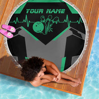 Personalized Bowling Heartbeat Team Beach Blanket For Bowlers Green and Gray - Wonder Print Shop