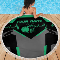 Personalized Bowling Heartbeat Team Beach Blanket For Bowlers Green and Gray - Wonder Print Shop