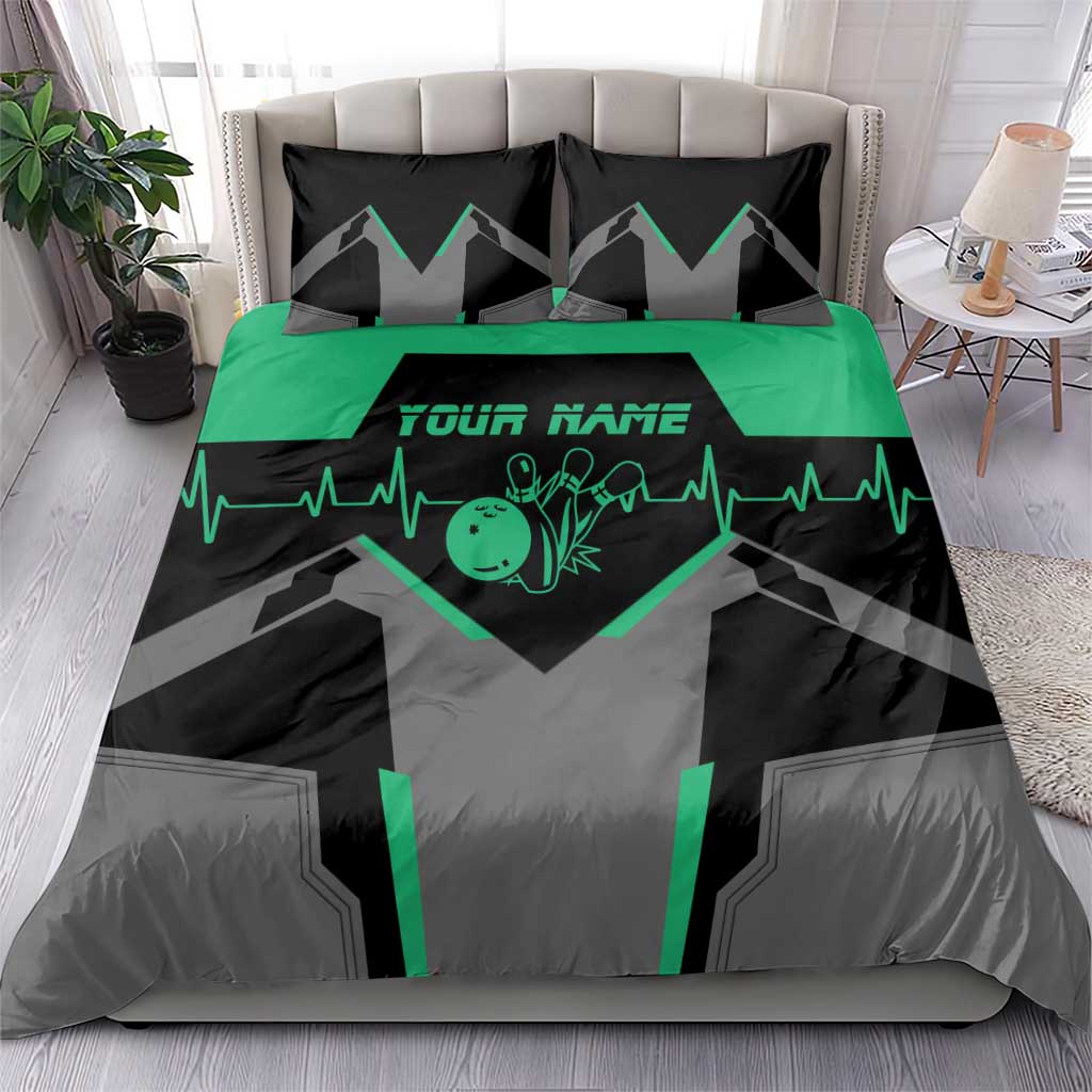 Personalized Bowling Heartbeat Team Bedding Set For Bowlers Green and Gray - Wonder Print Shop