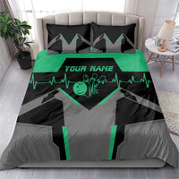 Personalized Bowling Heartbeat Team Bedding Set For Bowlers Green and Gray - Wonder Print Shop