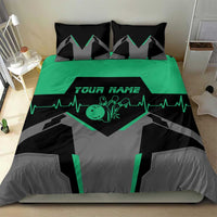 Personalized Bowling Heartbeat Team Bedding Set For Bowlers Green and Gray - Wonder Print Shop