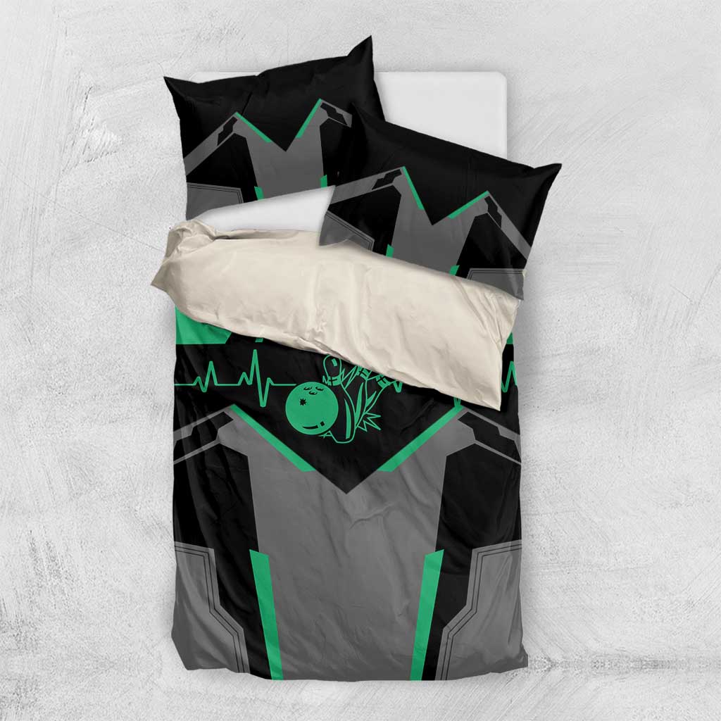 Personalized Bowling Heartbeat Team Bedding Set For Bowlers Green and Gray - Wonder Print Shop