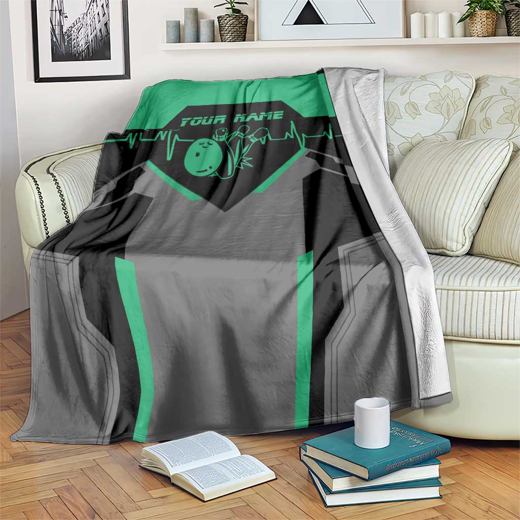 Personalized Bowling Heartbeat Team Blanket For Bowlers Green and Gray - Wonder Print Shop