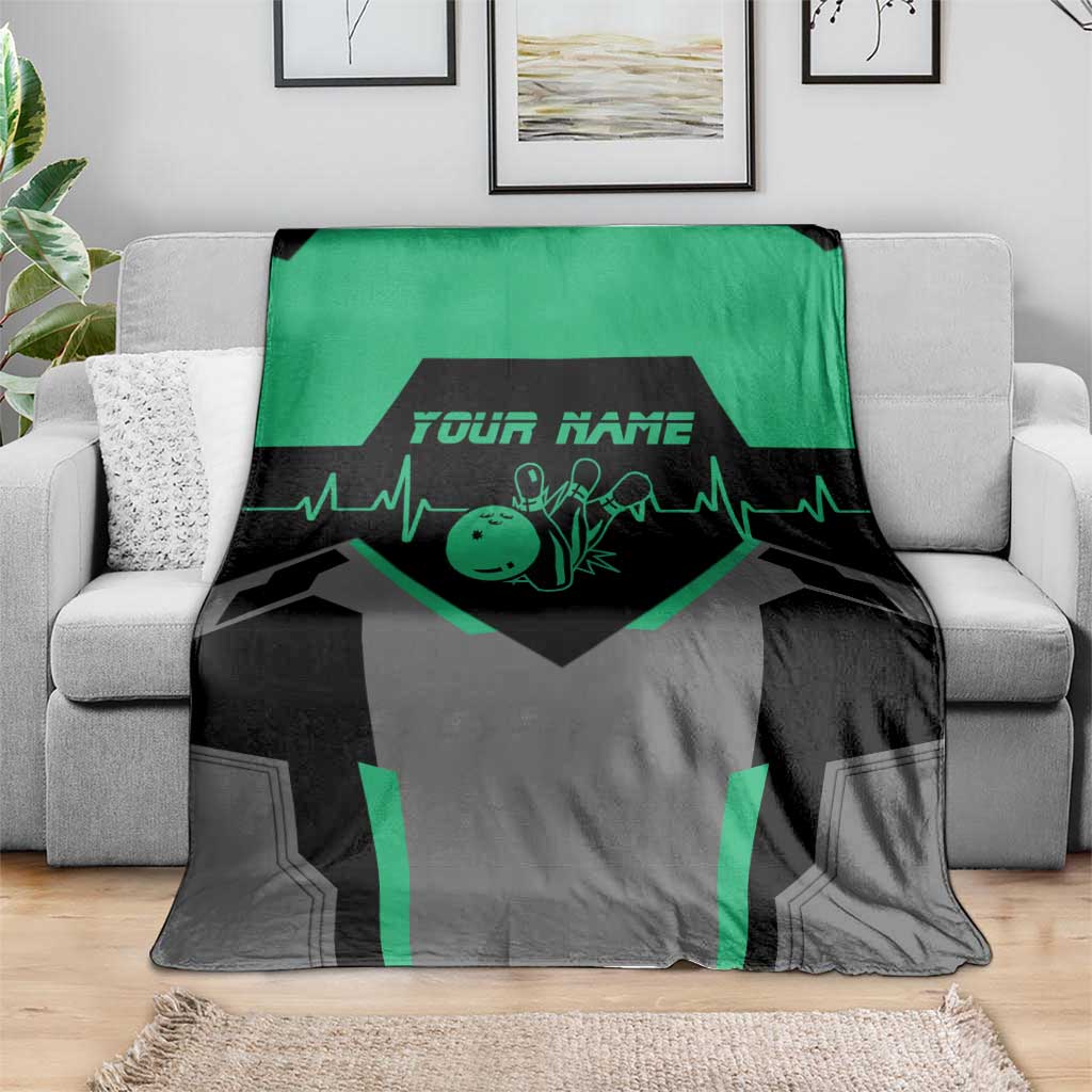 Personalized Bowling Heartbeat Team Blanket For Bowlers Green and Gray - Wonder Print Shop