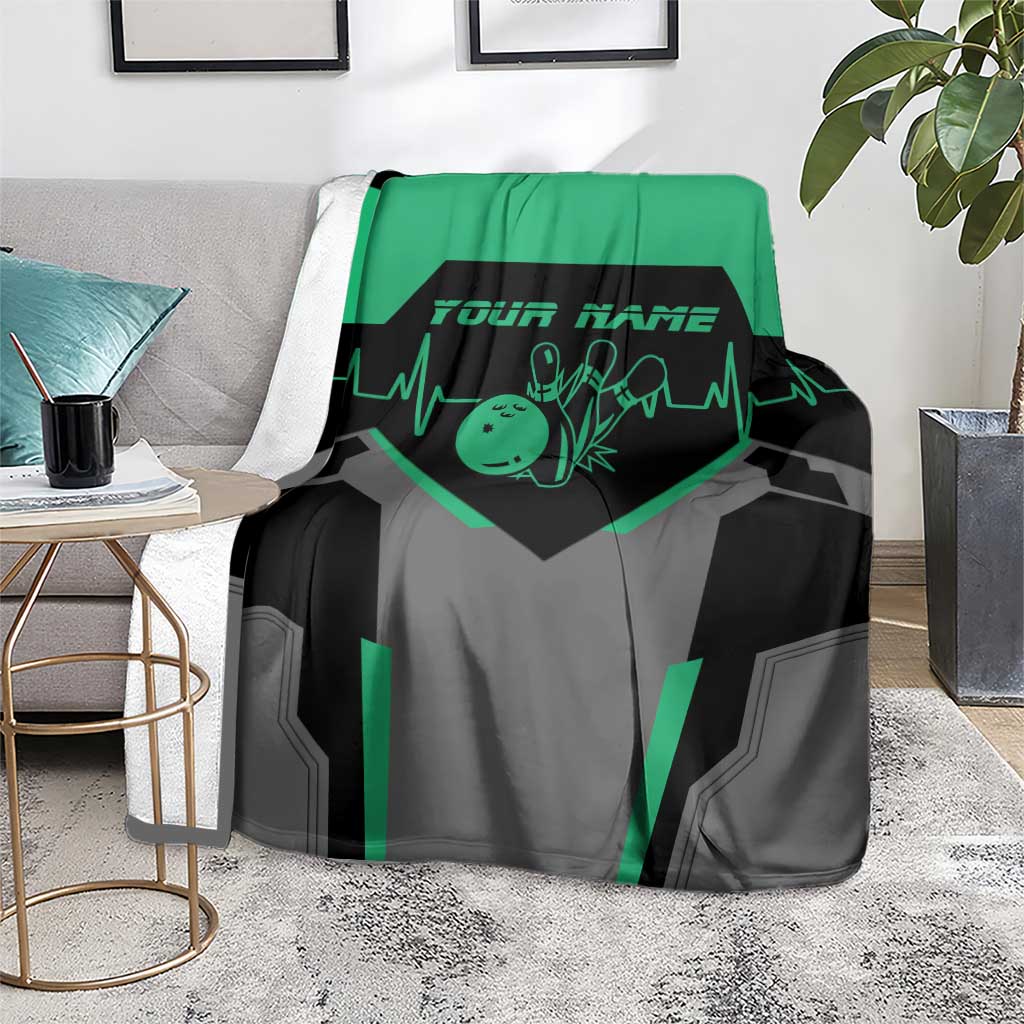 Personalized Bowling Heartbeat Team Blanket For Bowlers Green and Gray - Wonder Print Shop