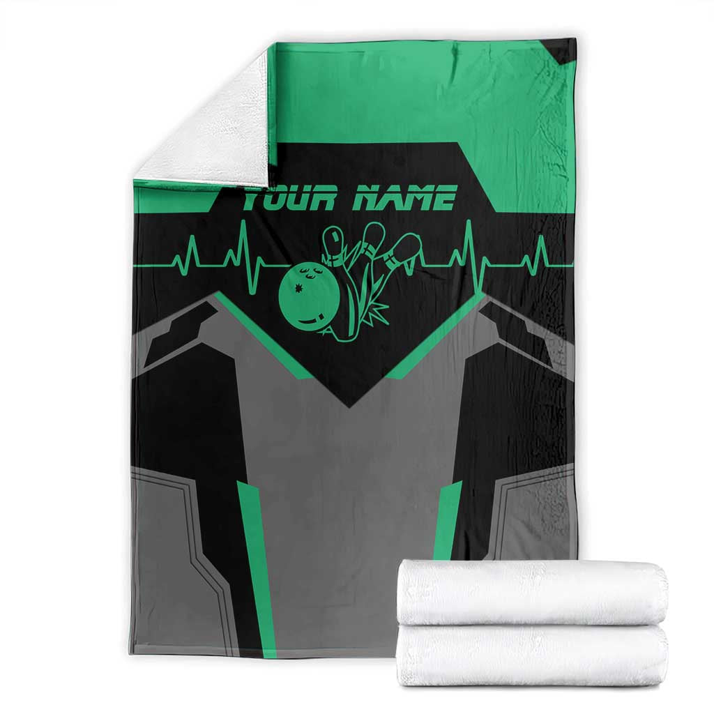 Personalized Bowling Heartbeat Team Blanket For Bowlers Green and Gray - Wonder Print Shop
