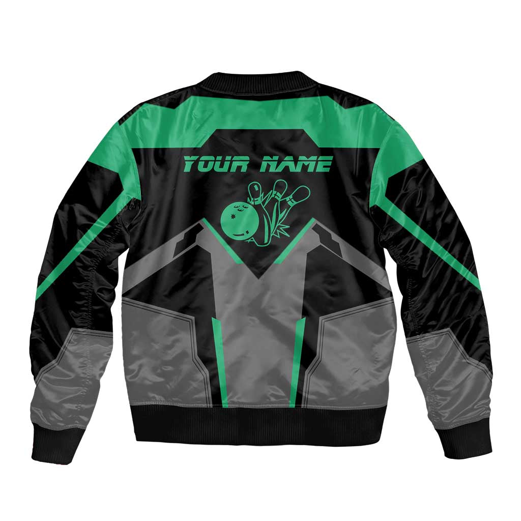 Personalized Bowling Heartbeat Team Bomber Jacket For Bowlers Green and Gray - Wonder Print Shop